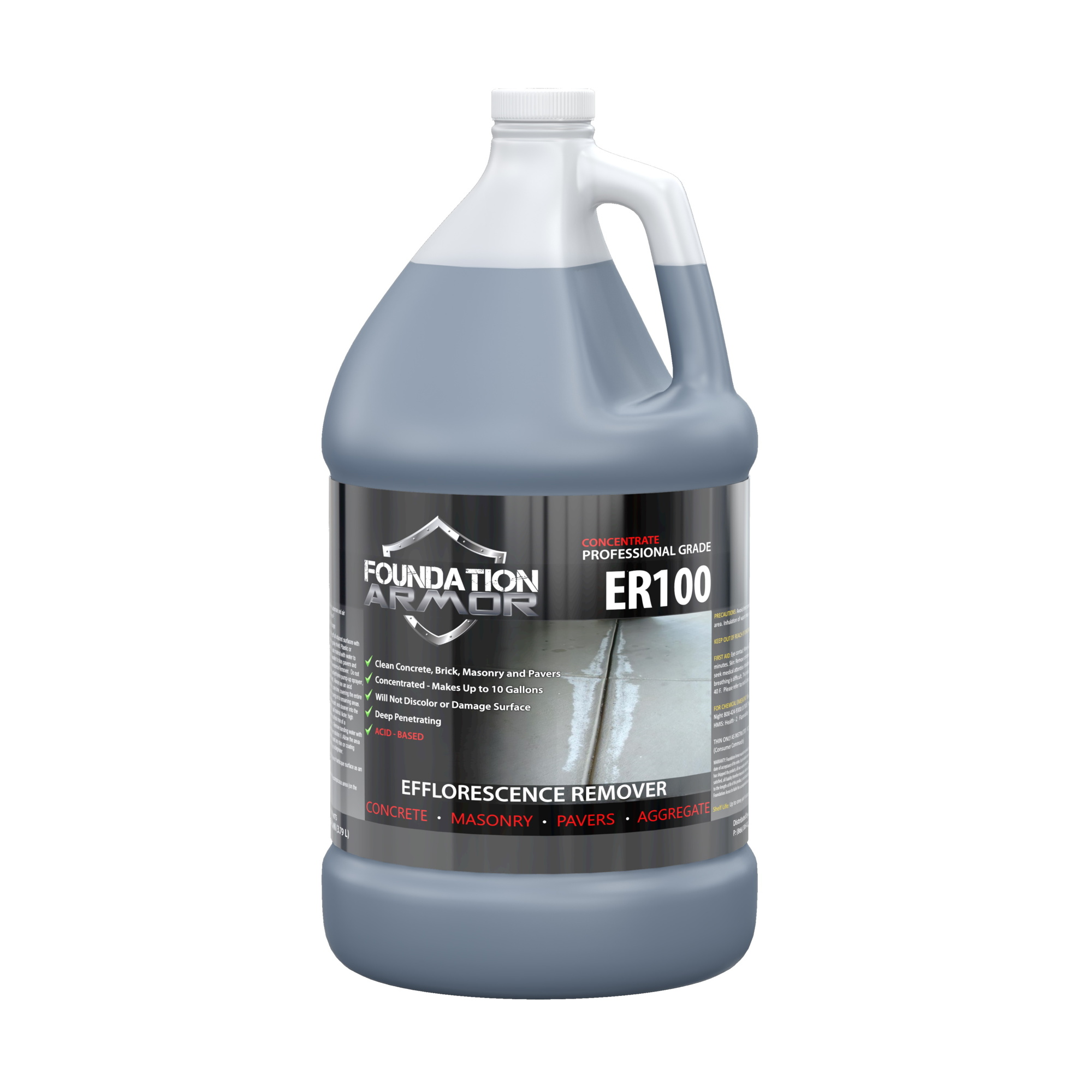 Foundation Armor, Concrete and Brick Efflorescence Remover, Container Size 1 Gallon, Color Clear, Application Method Roller, Model# ER1001GAL
